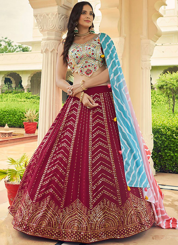Designer Choli With Dark Pink Thread Work Georgette Lehenga